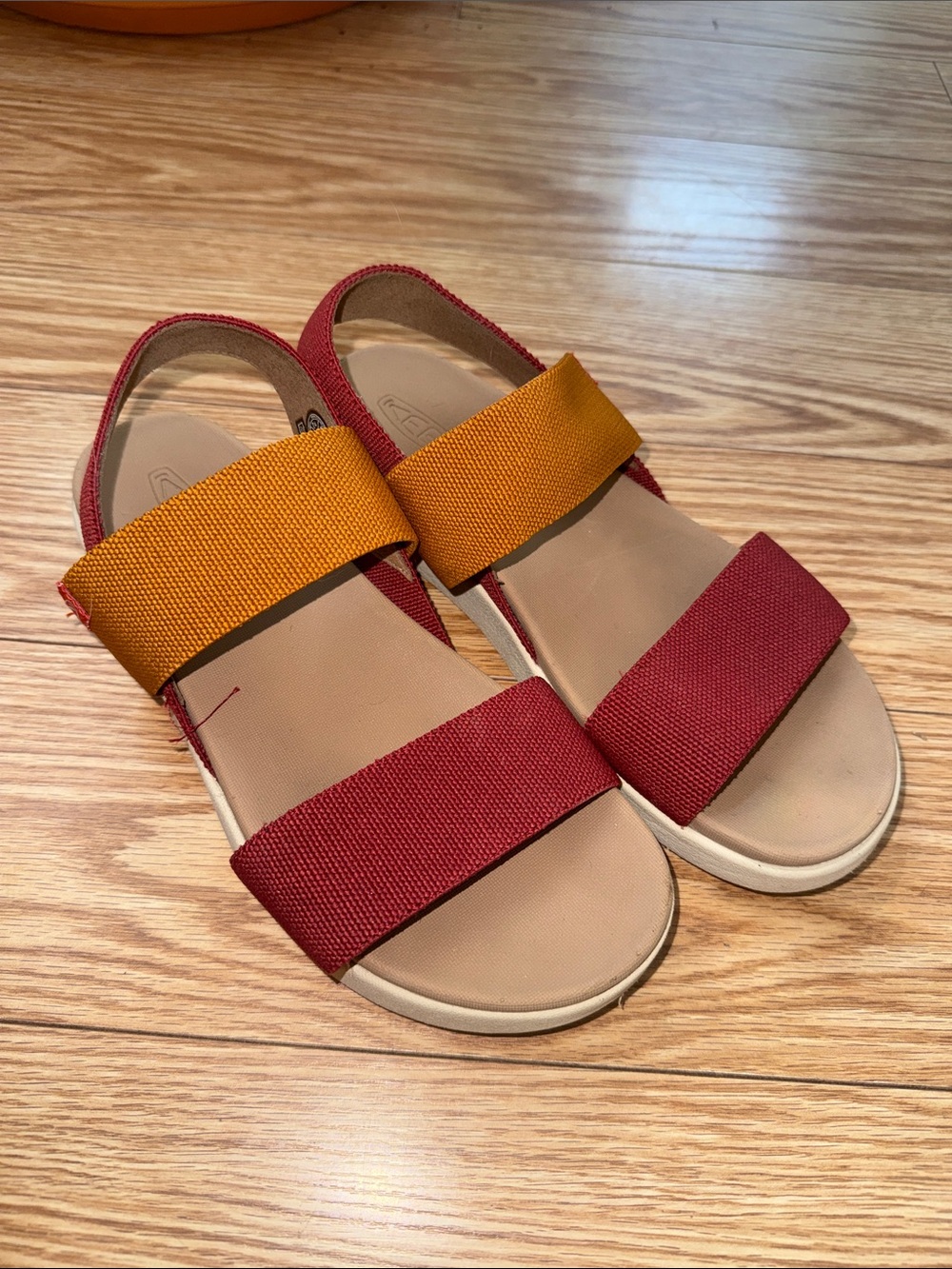 Keen- Women's Two-Strap Sandals in Maroon and Mustard - Comfortable Casual Slide